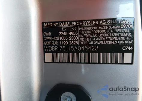 2005 Mercedes-Benz Cl 500 z USA, uszkodzony, nr VIN WDBPJ75J15A045423